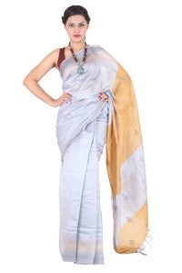 Metal Grey Bhagalpur Silk Saree