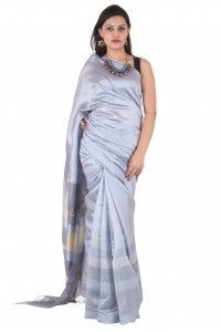 Blue Bhagalpur Silk Saree With Running Motifs